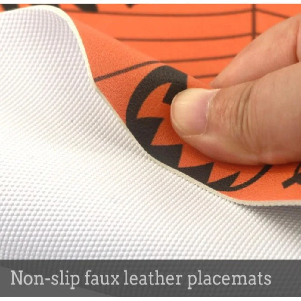Halloween Placemats Set of 4 Ghost Bat Orange Round Faux Leather 14 Inch Non Sli